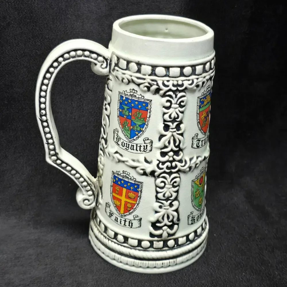 Vintage Colorful Crests Loyalty Trust Faith & Honor Ceramic Beer Stein